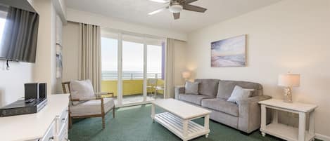 Living room with ocean front balcony