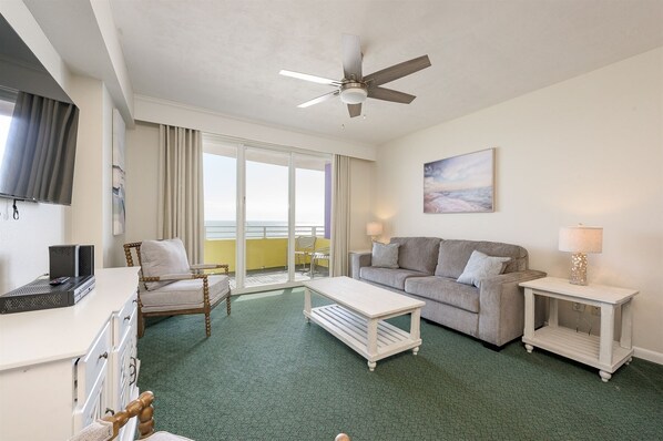 Living room with ocean front balcony