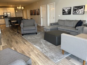 Relax after a fun day at the lake & water park.  Sofa expands into a full bed.  