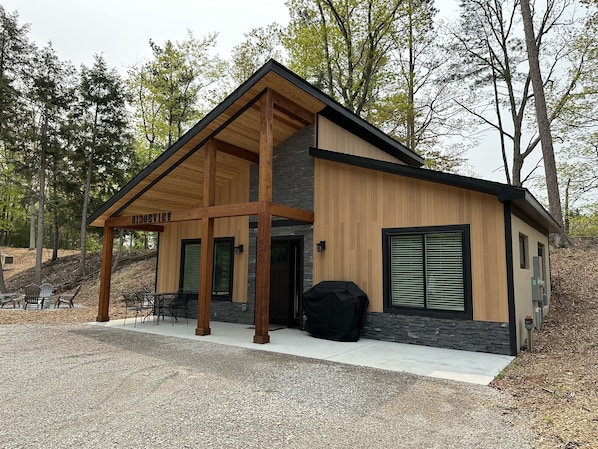 Just completed landscaping with wood chips and limestone driveway / parking.