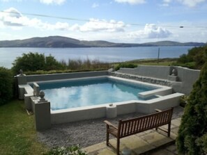 The pool from the Studio patio, with views of Dunmanus Bay.