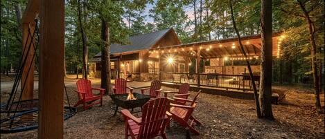 One of the best parts of the cabin is the outdoor space. Fire pit, big deck!!!