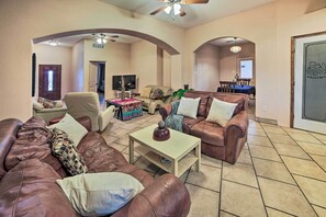 Living Room | Free WiFi | Single-Story Home | Hiking Trails Nearby