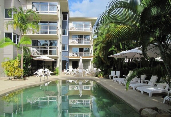 Island Palms, a 3-storey building complex which overlooks the large pool