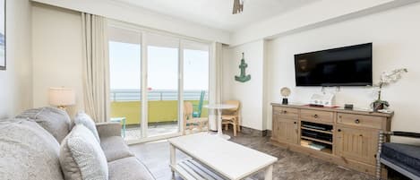 Living room with ocean front balcony