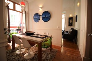 View from entrance to dining and living area