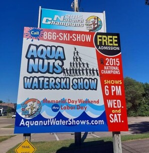 Water Ski show FREE. Wednesdays & Saturdays. Park has a concession stand.