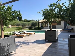 Terrasse , piscine, pool house 