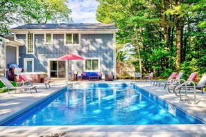 Salt water heated pool and hot tub so you can splash into fun!
