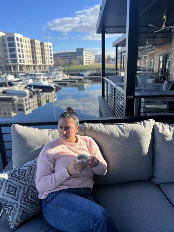 Private back patio overlooking the Port City Marina on the Cape Fear River