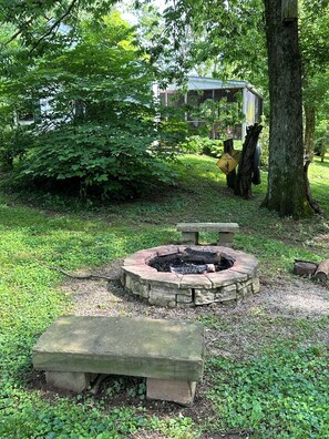 Enjoy an outdoor fire steps from the Elkhorn Creek. 