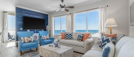 Living room with a queen sofa bed