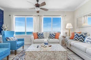 Living room with a queen sofa bed