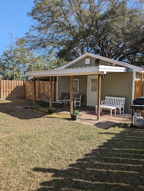 Patio with Fenced Backyard