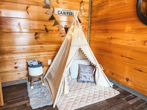 Kids campout area in the bunkroom.