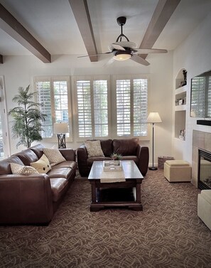 Queen-sized sofa bed in the living room.