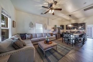 Open floor plan's living room and kitchen