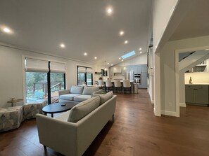 Living room, kitchen and beverage station