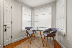 Seating area with first floor bay windows