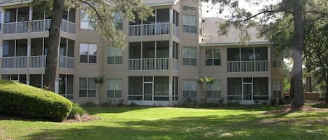 Looking at building from the lake