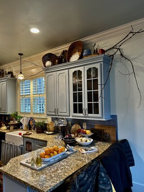 Chefs kitchen. Everything you need. Condiments, even a container of Dukes