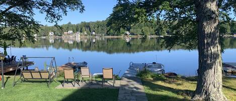 View from front deck...Just feet away from private lake!