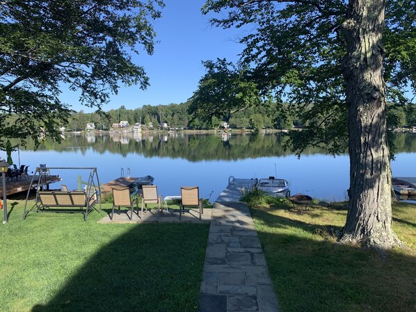View from front deck...Just feet away from private lake!