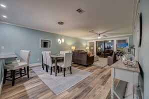 Open living and dining room area