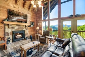 Cabin is flooded with light and impressive mountain views