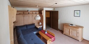 Sonnige Ferienwohnung, Terrasse, Küche, 1 Schlafzimmer, 1 Wohnschlafzimmer-Wohnzimmer