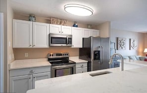 Upgraded stainless steel appliances.