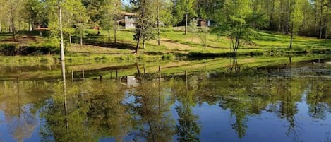 View of the house from the opposite side of the pond