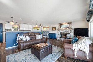 Oversized chair and sofas make the perfect space to lounge in the living area.  The sofas also recline for extra comfort.