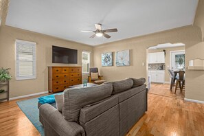 Living room - couch & ottoman form a "full" sized sleeper