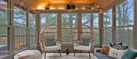 Zen/sunroom! Its all about the mood lighting. Read your book or enjoy your wine!