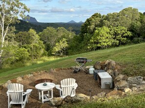 Fire pit in the paddock with BBQ.