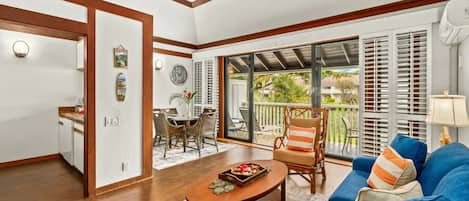 Bright, airy seating area welcomes you to this serene retreat.