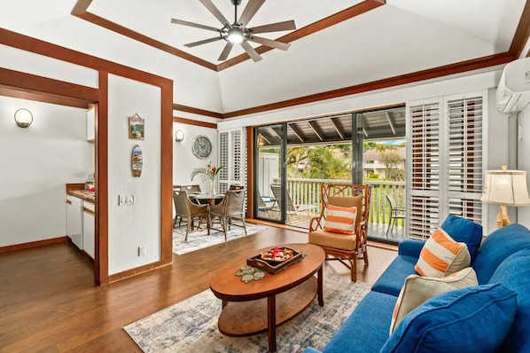 Bright, airy seating area welcomes you to this serene retreat.