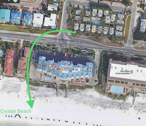 Just steps away from the beautiful public Crystal Beach and the emerald ocean