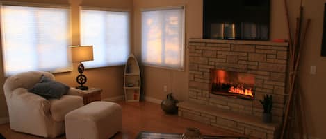 Magical living room with mist heated fireplace