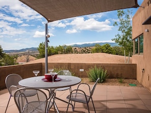 Back patio looking out to Sangre de Cristo range