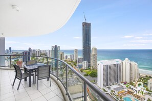 Balcony with the picturesque city and the ocean views