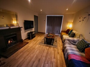 living room and open fire