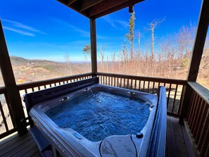 Hot tub with mountain views