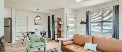 Enjoy a stylishly decorated living room with all the comforts of home.