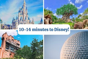 Located just 10–14 minutes from all four Disney parks—making it easy to come home for a break or catch the fireworks!