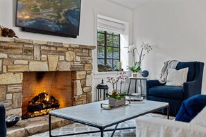 Living Room with Fireplace and HDTV