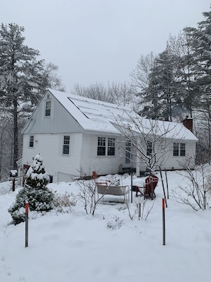 View of cottage with fresh snowfall!