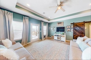 Settle down comfortably inside to catch the game or relax with a movie