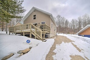 Cabin Exterior | Deck w/ Gas Grill | Fire Pit | Thunder Lake Nearby